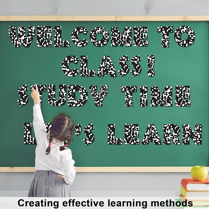 260 PCS Bulletin Board Letters for Classroom 4” Letter Combo Pack Set Composition Black and White Classroom Decorations Alphabet Number Symbol Letter for Bulletin Board Cutout Card for Classroom Decor