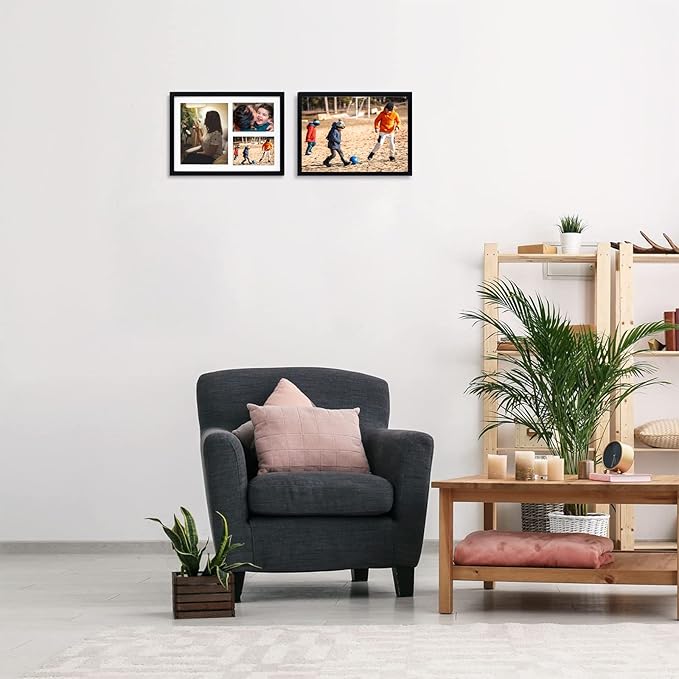 Golden State Art, Set of 2, 12x17 Black Wood Picture Frame - White Mat for 8x10 And 5x7 Photos - Tempered Glass, Sawtooth Hanger, Swivel Tabs - Wall Mounting - Great for Gift