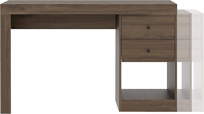 Expandable Desk with Storage Drawers & Open Shelf - Expands from 47 Inch to 57 Inch - Walnut Computer Desk with Printer Space - Modern Home Office Table with Drawers - Techni Mobili Blanco Collection