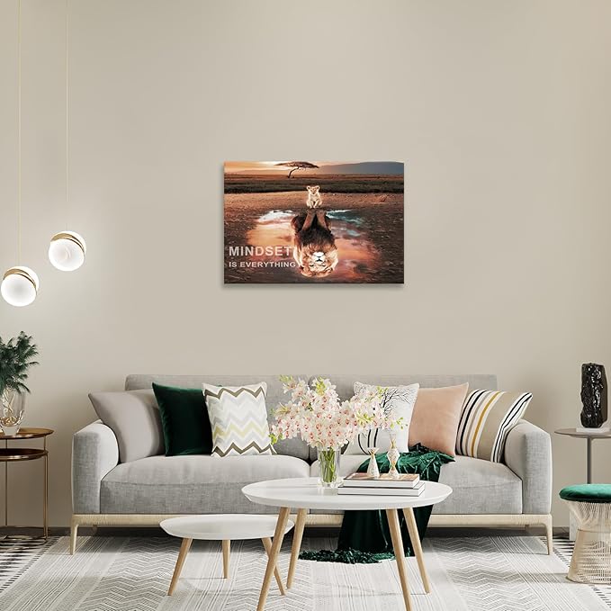 BWSPACE Mindset Is Everything Wall Art Lion Motivational Canvas Wall Art Posters Prints 1 Pieces Inspirational Quote Painting for Office Bedroom Decor (30" W x 40" H)