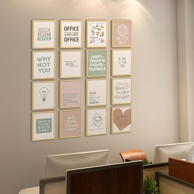 Humyoun 16 Pcs Motivational Office Wall Decor Minimalist Office Inspirational Poster Wall Art Teamwork Positive Quotes Prints Decoration Modern Waterproof No Frame Poster Art Decor for Home Workplace