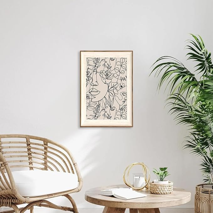 ASTRDECOR Abstract Framed Wall Art, Minimalist Boho Art Prints Women Portrait Line Art Wall Decor, Mid Century Wall Prints, Boho Wall Art Canvas, Neutral Black Beige Bedroom Decor - 16''x24''
