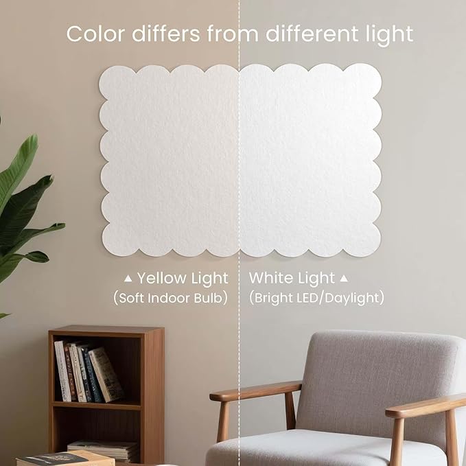 Scalloped Bulletin Board, 24 x 18 Inches Felt Pin Board - Decorative Cork Alternative for Wall, Foldable Picture Self-Adhesive Vision Prayer Board with 20 Pushpins - White