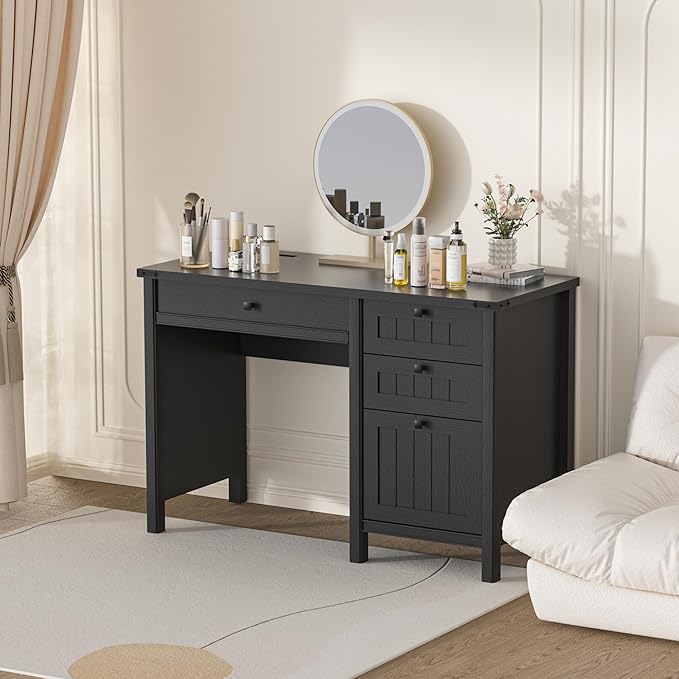 Executive Desk, Farmhouse Computer Desk with Drawers & Cabinet, Home Office Desk for Work Study Writing Workspace (Black, 45")