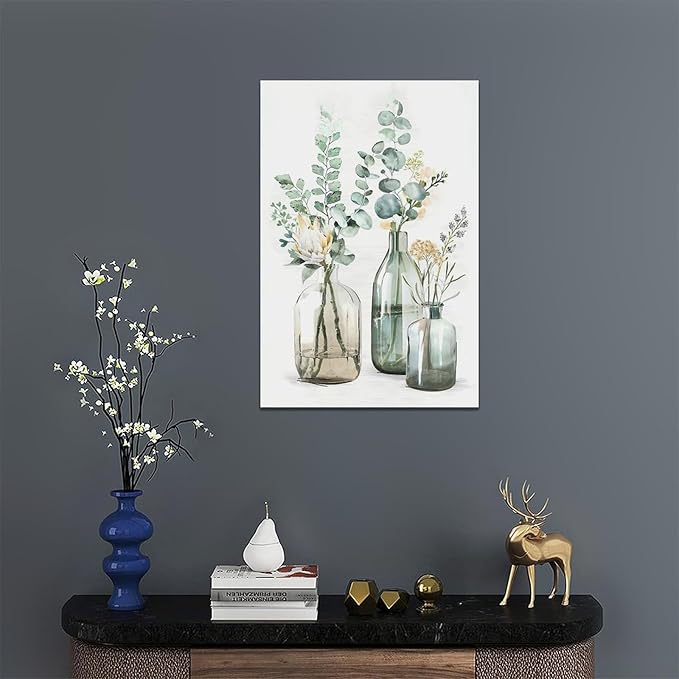 Botanical Bathroom Wall Art Rustic Green Plant Pictures Wall Decor Botanical Canvas Country Print Painting Modern Decoration Artwork for Bathroom Living Room Bedroom Office Framed 16"x24"