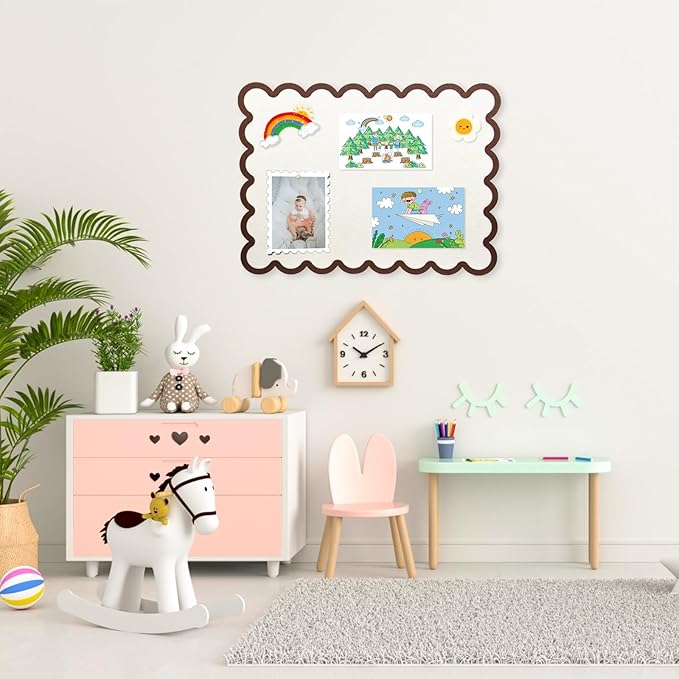 Scalloped Felt Bulletin Board, Self-Adhesive Cork Board Alternative, 31x24 Inches Foldable Bulletin Boards for Wall, Decorative Pin Board Vision Board for Home Office School (Beige-F,6080)