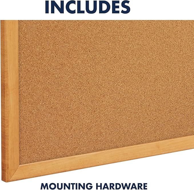 Quartet Cork Bulletin Board 60"W x 36"H Pin Board, Oak Finish Frame (305)