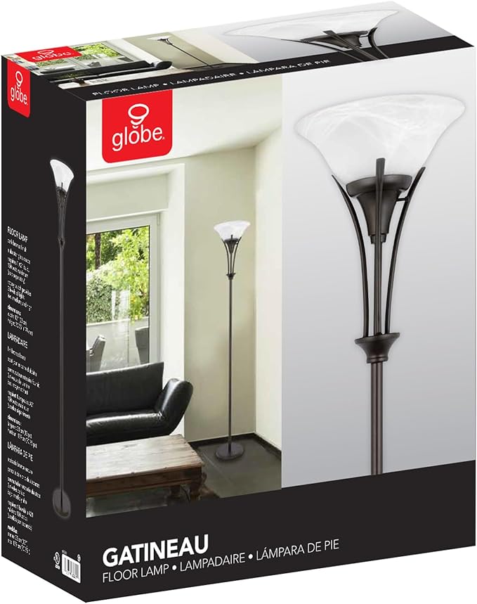 Globe Electric 63361 Gatineau 71" Dark Bronze Floor Lamp with Alabaster Glass Shade