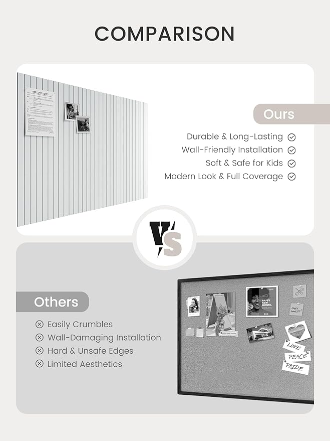 Bumusty Large Cork Board Alternative-48 x 36" Felt Bulletin Board Tiles, with 30 Pushpins, 70 Adhesive Tabs, 12-Pack Slat Wall Paneling, Cork Boards for Office Push Pin Board Felt Board-Cold White