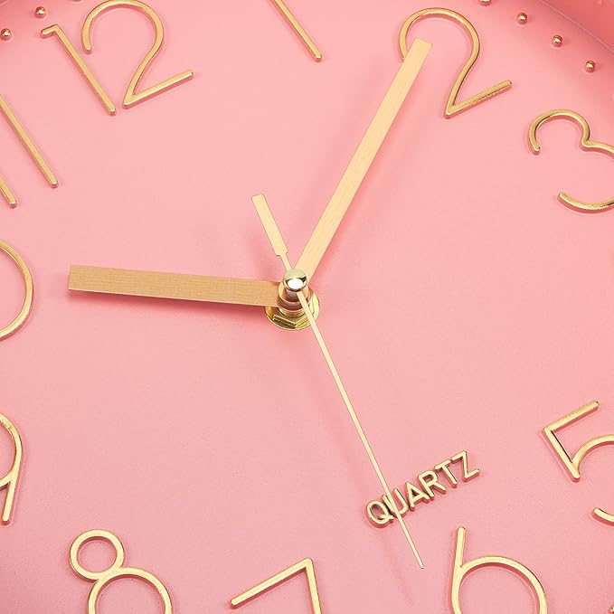 Lumuasky Pink Wall Clock Modern Battery Operated Analog Small Cute Silent Non-Ticking Decorative Clock for School Office Classroom Bedroom Kitchen Living Room Nursery Decor (10 inch)