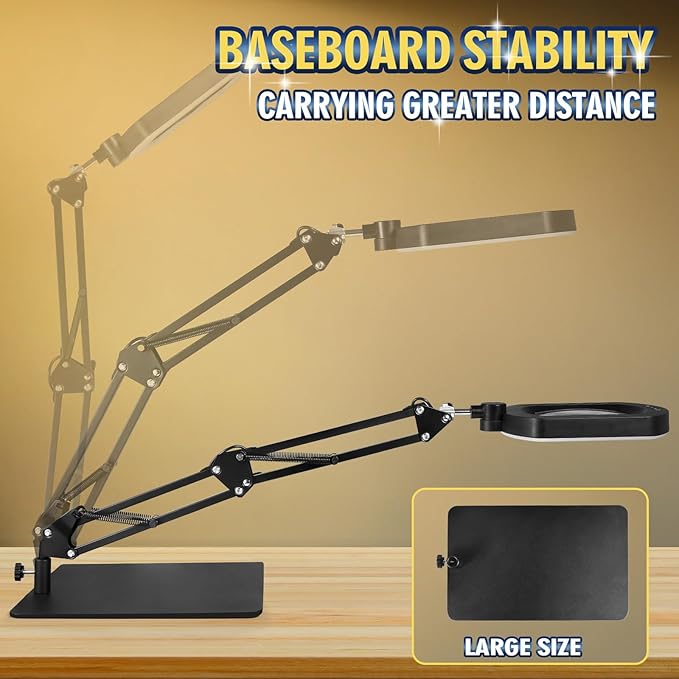 12X Square Magnifying Glass with Light and Stand with 144 LEDs Brightiness, 5 Color Modes Hands Free Lighted Magnifying Glass, 10 Dimmable Brightness Magnifying Desk Lamp for Close Work Craft Reading