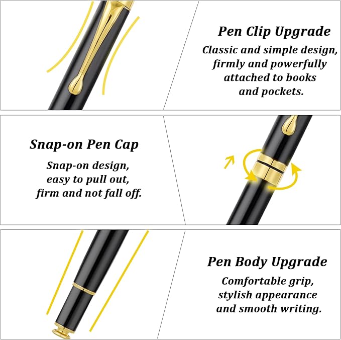 Deluxe Ballpoint Pen Kit,Office Business Signing Ballpoint Pen with Two Replacement Black Refills, 0.5mm Nib, Black Classic Gift Box, Creative Writing Gift for Men and Women (Gold B)