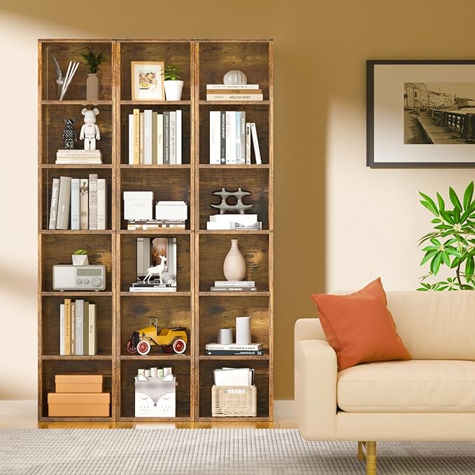 6-Tier Narrow Bookshelf, 71.5" Tall Corner Bookcase, Modern Book Shelf with Storage Space, Wooden Display Storage Shelves for Bedroom, Living Room and Office, Brown