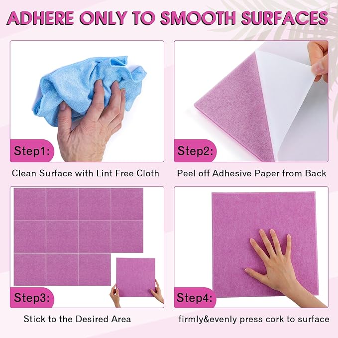 Honoson 12 Pack 47"x35" Large Cork Boards Tiles Alternative Felt Wall Tiles Bulletin Board with Safe Adhesive Cork Board Squares for Walls Organize Home Office Classroom Pin Photo Panels(Purple)