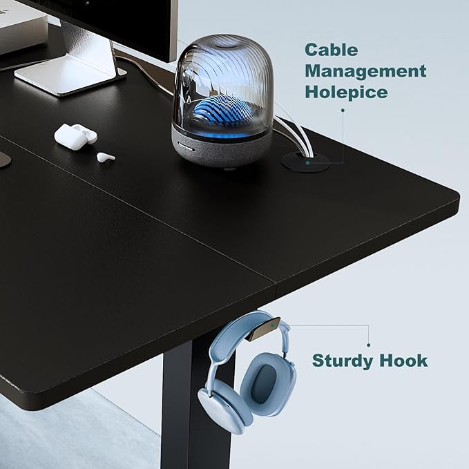 DUMOS 40 Inch Electric Standing Desk Height Adjustable, Sit to Stand Up Computer Workstations Work PC Table Home Office Study Writing Gaming Desks with Memory Presets for Walking Pad, Bedroom, Black