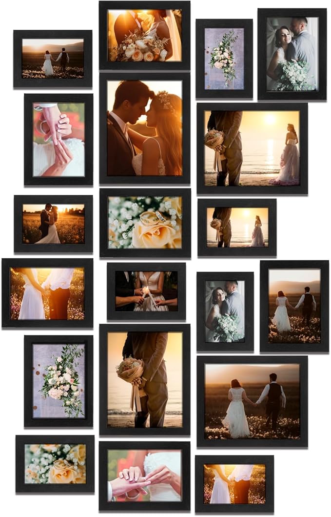 Namalu 20 Pcs Gallery Wall Frames Set Rustic Picture Frames Collage Assorted Photo Wall Decor Pack for Hanging or Tabletop Display Multi Sizes with 8 x 10, 5 x 7, 4 x 6 (Black)