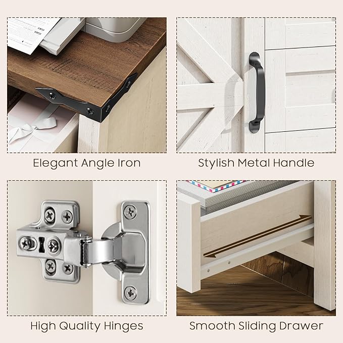 Lateral File Cabinet with 5 Drawers, Farmhouse File Cabinet with Adjustable Shelf, Large Wood File Storage Cabinets Printer Stand for Home Office Cabinets, Rustic White and Brown
