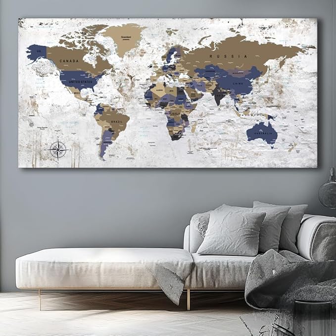 ZEYDRT Wall Art 40" x79 map of the World Painting Canvas Wall Art for Office Living Room world map Art Canvas Art Wall Decorations Prints for Background for Home Office Decoration