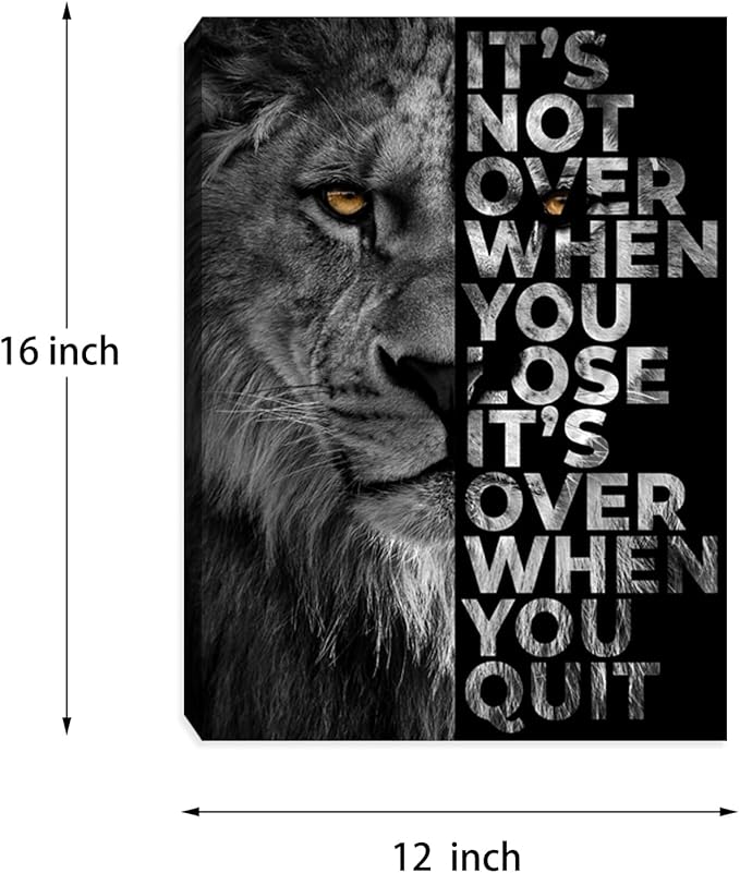 Motivational Lion Wall Art Inspirational Black Picture Painting Poster Prints Inspiring Positive Quotes Wall Decor Home Living Room Bedroom Workplace Office Decorations Framed Artwork 12"x16"
