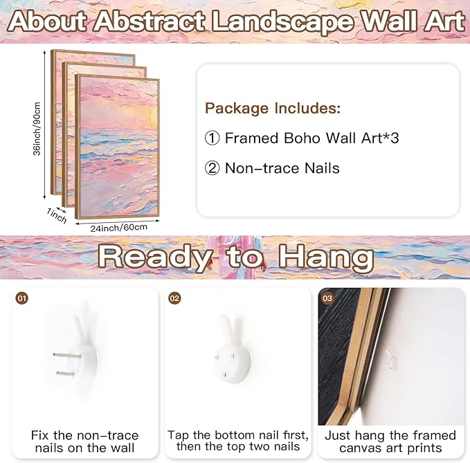 CHDITB Jesus Walking on Water Framed Canvas Wall Art(24"x36"), 3 Panels Colorful Abstract Christian Bible Story Faith LDS Artwork Prints, Large Religious Watercolor Boho Sunset Landscape Christ Gift Decor for Home Office Bedroom