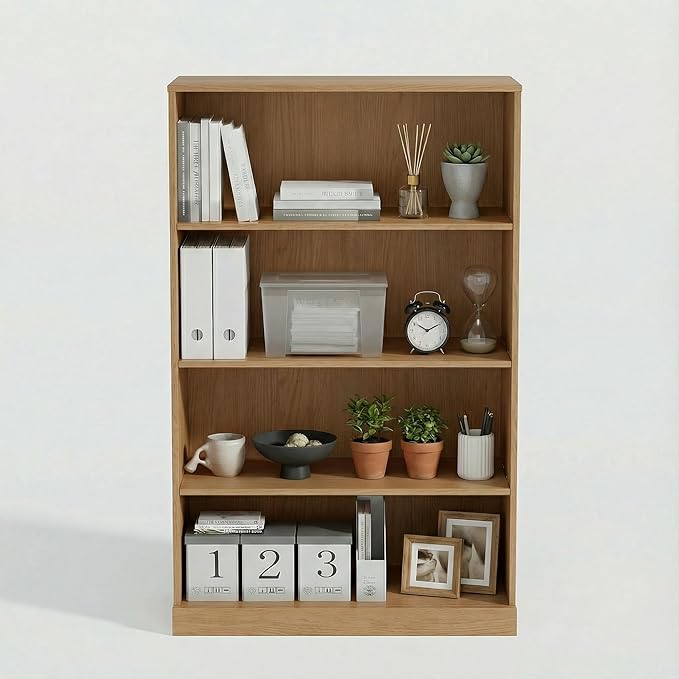 Casaphoria 49" H Wooden Bookshelves, 4 Tier Wide Bookshelf with Adjustable Shelves, Deep Farmhouse Bookshelf for Living Room,Bedroom & Home Office