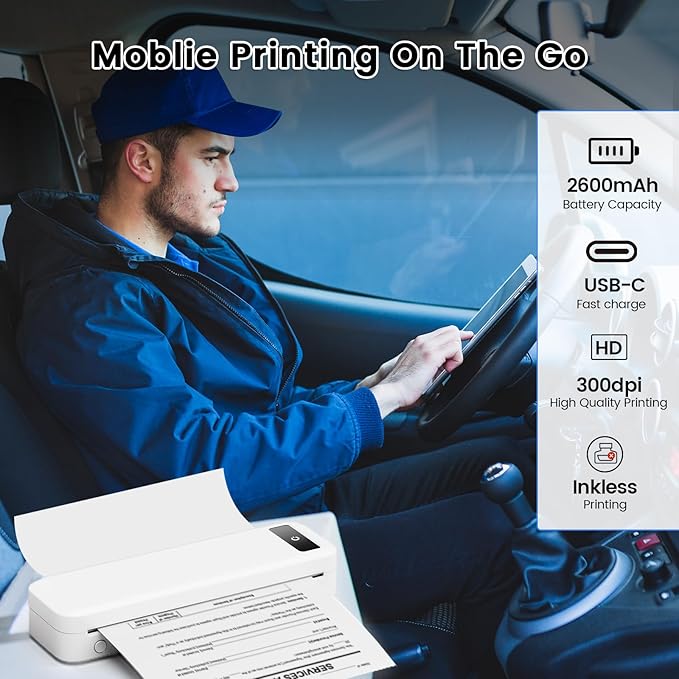 ASprink Portable Printers Wireless for Travel,M835 Inkless Thermal Printer Support 8.5" X 11" US Letter, Compatible with iOS/Android/PC/Phomemo APP, Mobile Travel Printer for Home,Car,Office,300DPI