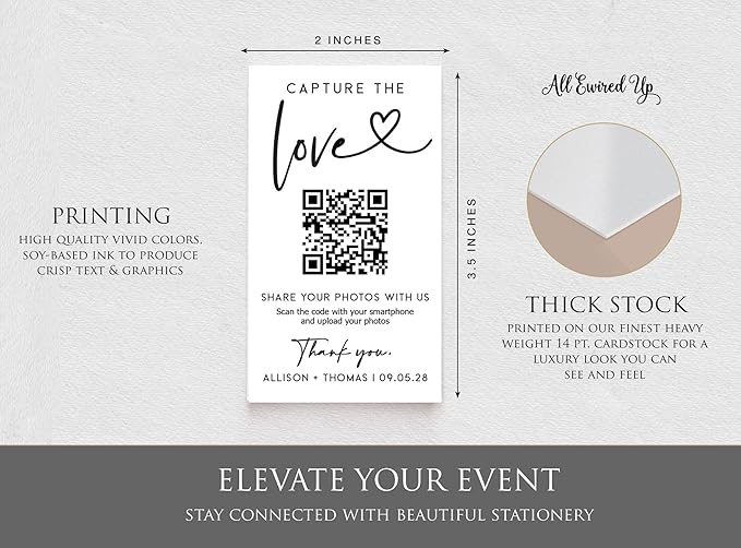 Wedding Capture The Love QR Code Card, Wedding Photo Card, Social Media Online, Wedding Website, Modern, Minimalist Share The Love, Personalized Favors