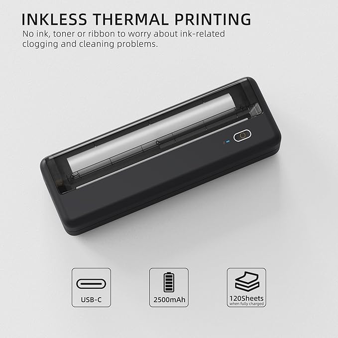 Inkless Wireless Printer for Home Offices & Travel, Supports 8" & 4" Thermal Paper Roll, Perfect for iOS Android & Laptops, Compact Printer for Bussiness Trips, No Ink Needed