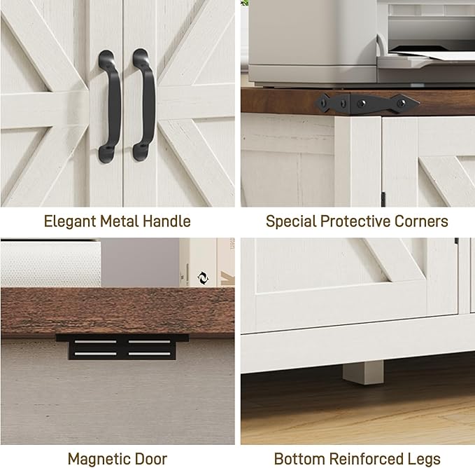 Farmhouse File Cabinet with Doors, Lateral Filing Cabinet with 3 Drawers for Letter/A4 Size Hanging Files, Large Wooden Storage Cabinet with Adjustable Shelves for Home Office, White and Brown