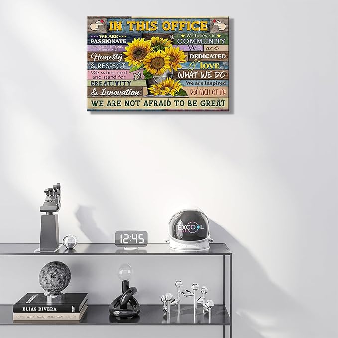 Inspirational Office Canvas Wall Art In This Office We Are A Team Motivation Human Resources Sunflower Inspirational Quotes Phrases Poster Framed Wall Art Team Motivational Quotes Team Decor 16x24in