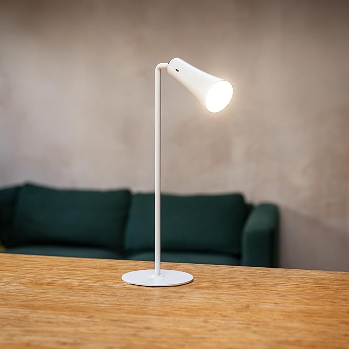 Flute Lamp - 4-in-1 Rechargeable LED Desk, Wall, Clamp Lamp & Flashlight with Magnetic Base, 4-Level Brightness, 270° Flexible Arm, USB-C Charging, Ideal for Home Office & Bedside - White