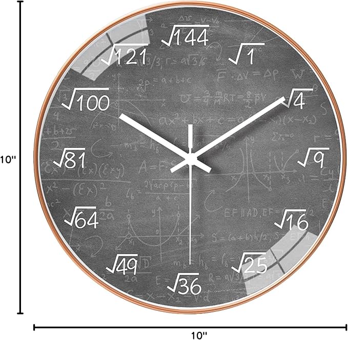 10 Inch Math Wall Clock Silent Non Ticking Movement Quality Quartz Wall Clock for Office Classroom/School/Home/Kitchen/Living Room Wall Decorations (Grey)
