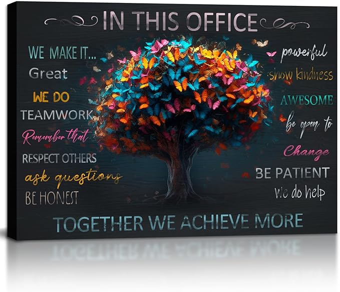 WOWGOOMO Motivational Wall Decor for Office Colorful Butterfly Canvas Prints Painting Modern Inspirational Phrases Wall Art Framed Positive Quotes Artwork for Home Office Workspace Decoration 12"x16"