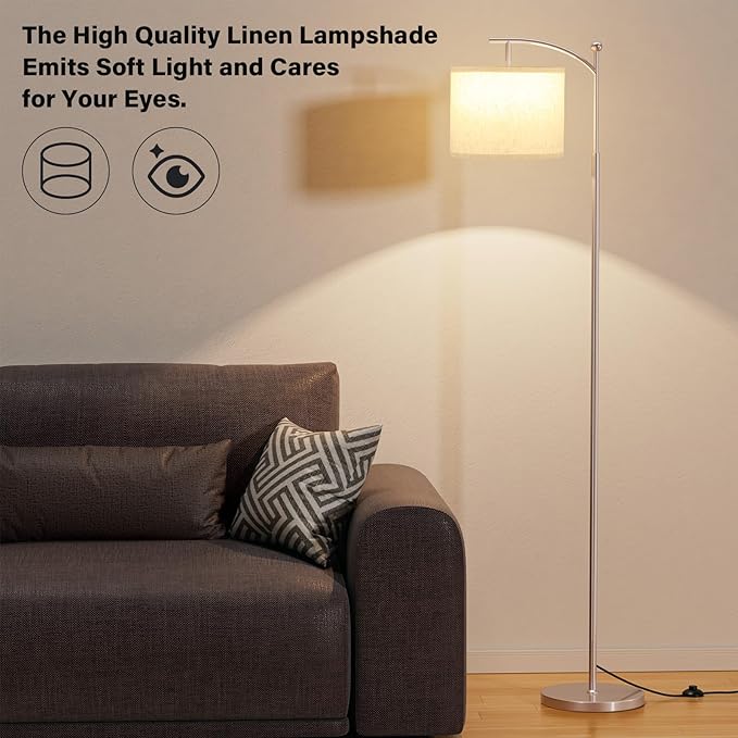 Ambimall 60" Floor Lamps for Living Room with 3 Color Temperatures, Adjustable Beige Shade with Light Gold Pole, Tall Lamps for Living Room Bedroom Office Classroom Dorm Room, 9W Bulb Included