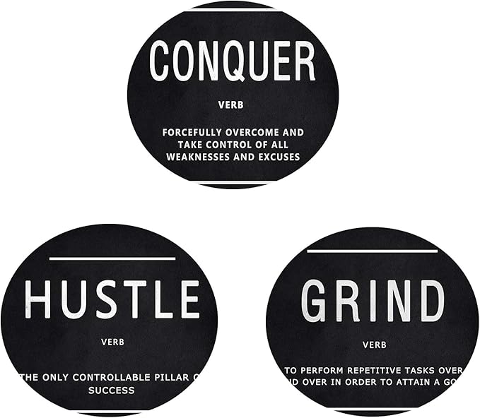 KAWAHONE Grind Hustle Conquer Wall Art, Success Canvas Painting Wall Decor Motivation Poster Framed Inspiration Quotes Picture Positive Wall Hanging for Home Office Workplace -16" Wx 24" Hx 3 PCS