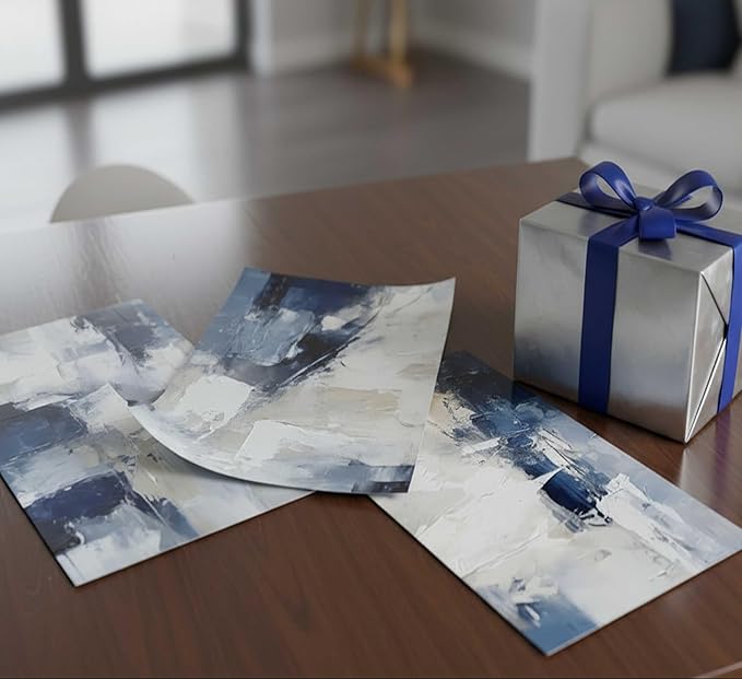 3pcs Navy Blue Abstract Canvas Wall Art Modern Minimalist Neutral Blue White Painting Picture Wall Decor Posters Prints Artworks for Living Room Bedroom Office Home Decoration Unframed