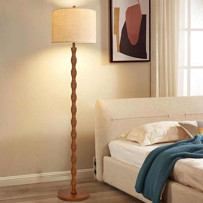 Wood Floor Lamp for Living Room,Bedroom,Vintage Farmhouse Mid Century Standing Lamp with Remote,Dimmable Rustic Industrial Tall Lamp Retro Floor Light Boho Bohemian