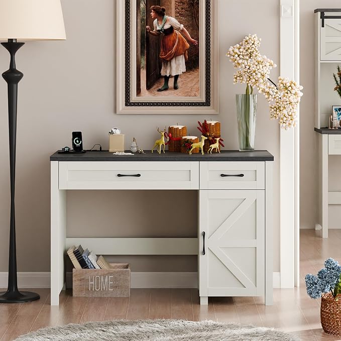 Farmhouse 47" Executive Desk, Computer Desk with Drawers and Storage Cabinet, Workstation Computer Desk for Home Office, Study.