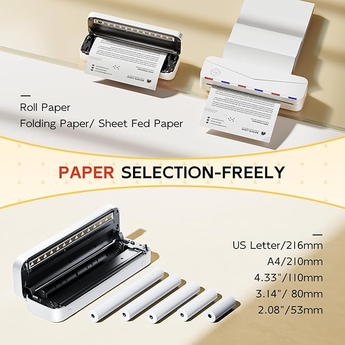 Phomemo Portable Thermal Printers for Travel, Inkless Portable Printer Support 8.5'' x 11'' US Letter Size, Wireless Printer Compatible with iOS, Android & Laptop for Office,Home,