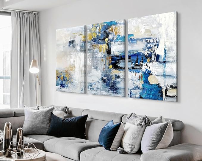 GIFTTWART Abstract Blue and Gold Wall Art – Extra Large Canvas for Living Room, Bedroom, Kitchen, Dining Room, Office Decor