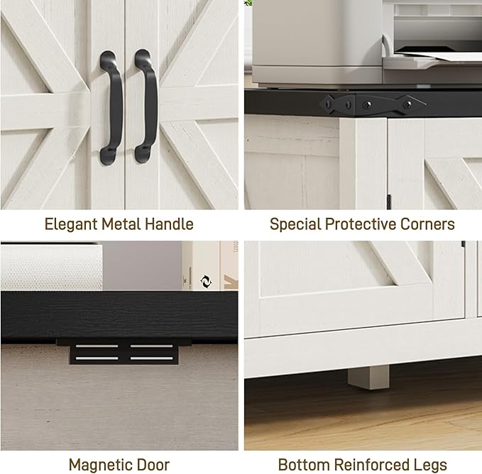 Farmhouse File Cabinet with Doors, Lateral Filing Cabinet with 3 Drawers for Letter/A4 Size Hanging Files, Large Wooden Storage Cabinet with Adjustable Shelves for Home Office, White and Black