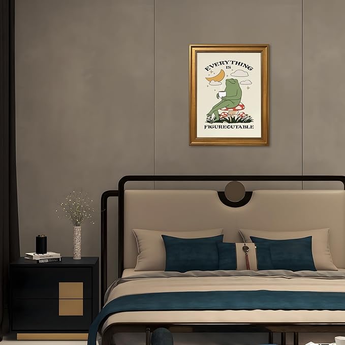 Everything Is Figureoutable Motivational Wall Art Funny Frog Coffee Inspirational Poster Positive Quote Daily Reminder Canvas Print Affirmation Wall Decor for Home Office 24x36inch Vintage Framed
