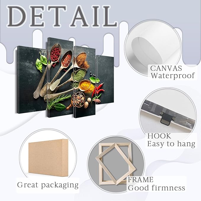 4 Pieces Kitchen Canvas Wall Art - Spices Poster, Modern Dining Room Wall Decor (56''W x 40''H)