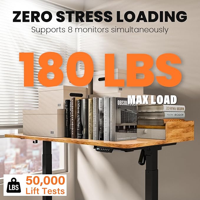 Kingant 48 x 30 Inch Electric Standing Desk with Dual Drawers, Adjustable Height Computer Desk for Home Office, Large Workstation Sit Stand Up Desk with Built-in Storage Shelf, Light Rustic Brown