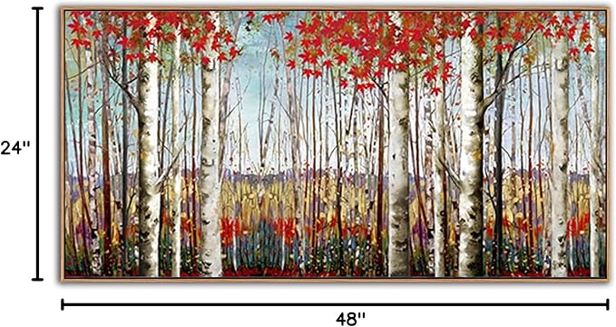 Large Canvas Wall Art - Framed Aspen Tree Oil Painting Style, Birch Tree Pictures for Living Room Wall Decor & Bedroom, 24x48 Modern Nature Artwork for Walls