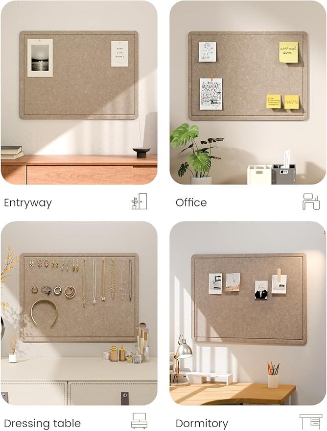 Fluxynara Bulletin Board, 23.6" x 17.5" Cork Board Alternative with 12 Safe Removable Adhesive Tabs, Foldable Felt Pin Board for Home Office, Classroom, Bedroom,Entryway for Walls— Taupe