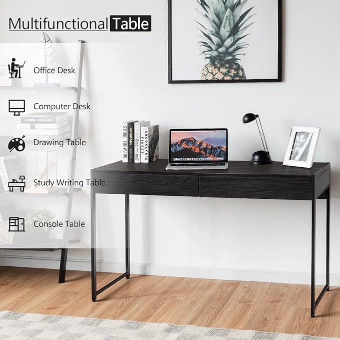 2-Drawer Computer Desk Study Table Writing Workstation Home Office Black