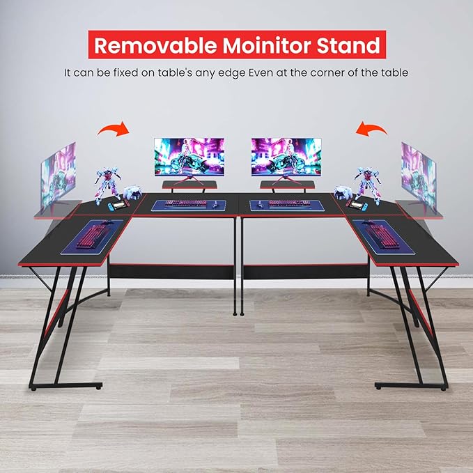 L Shaped Gaming Desk, 50 Inch Corner Desk, Office Computer Desk with Large Monitor Stand for Home Office Sturdy Writing Workstation, Easy to Assemble, Black