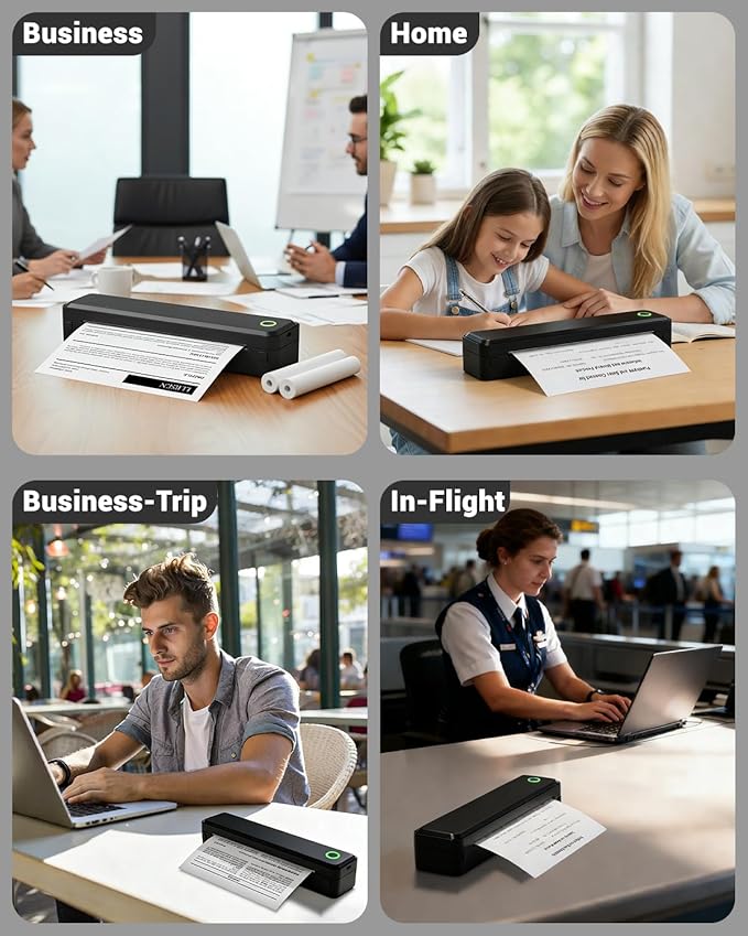 Labeer Portable Wireless Thermal Heat Small Printer 8.5 x 11 Inch Letter A4 Support, Inkless Simple Tiny Mobile Bluetooth Printer for Phone Laptop Travel Home Office (Black)