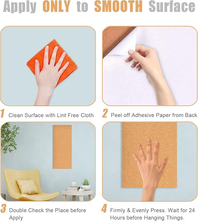 17x8 Cork Board Tiles Bulletin Board, 1/4" Thick Self-Adhesive Cork Boards for Walls, Cork Tiles Vision Board for Home, Office, School, Bulletin Board Decorations(6mm,12pc)
